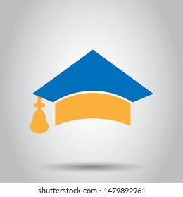 Graduation cap icon in transparent style. Education hat vector illustration on isolated background. University bachelor business concept.
