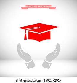Graduation cap icon in trendy flat style isolated on background. Education symbol for your web design, logo, user interface. Vector illustration, EPS10.