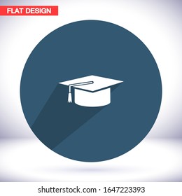 Icono de tapón de graduación en estilo plano moderno aislado en segundo plano. Símbolo educativo para su diseño web, logotipo, interfaz de usuario. Ilustración del vector, EPS10.