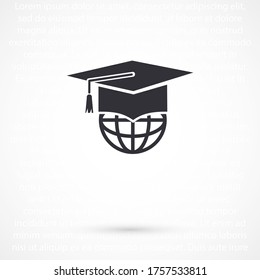 Graduation cap icon in trendy flat style isolated on background. Planet, balloon and hat, logo, user interface. Vector illustration, EPS10.