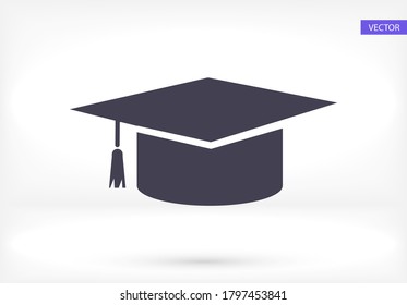 Icono del tapón de graduación en estilo plano moderno aislado en el fondo. Símbolo educativo para su diseño web, logotipo, interfaz de usuario. Ilustración del vector, EPS10.