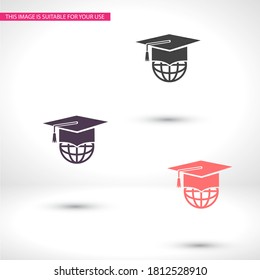 Graduation cap icon in trendy flat style isolated on background. Planet, balloon and hat, logo, user interface. Vector illustration, EPS10.