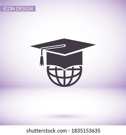 Graduation cap icon in trendy flat style isolated on background. Planet, balloon and hat, logo, user interface. Vector illustration, EPS10.