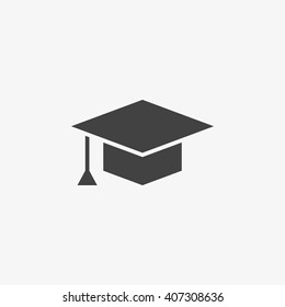 Tapa de graduación Icono en estilo plano moderno aislado en fondo gris. Símbolo de educación para el diseño del sitio web, logotipo, aplicación, UI. Ilustración del vector, EPS10.