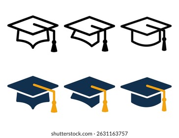 graduation cap icon with two design styles namely line and solid