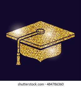 Graduation cap icon. University school and education theme. Gold design. Vector illustration