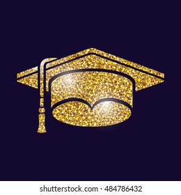 Graduation cap icon. University school and education theme. Gold design. Vector illustration