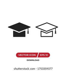 Vector de icono de la tapa de graduación. Signo de tope académico