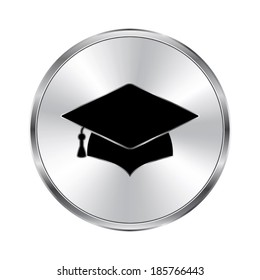 Graduation cap icon - vector brushed metal button