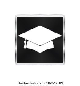 Graduation cap icon - vector brushed metal button