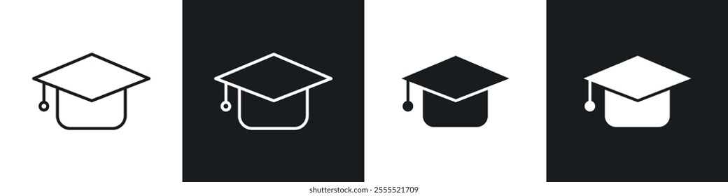 Graduation cap icon vector collection in black and white.