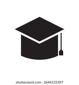 Graduation cap icon vector. Flat black mortarboard icon, symbol of education and achievement.