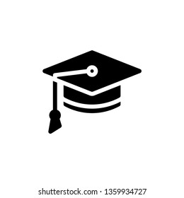 Graduation Cap Icon Vector Illustration in Glyph Style for Any Purpose