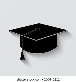Graduation cap icon - vector illustration with shadow on light background