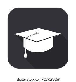 graduation cap icon - vector illustration with long shadow 