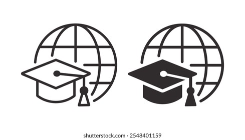 Graduation cap icon. Vector illustration. Symbol of international learning and online courses.