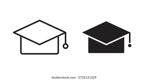 Graduation cap icon. Vector illustration, flat and stroke