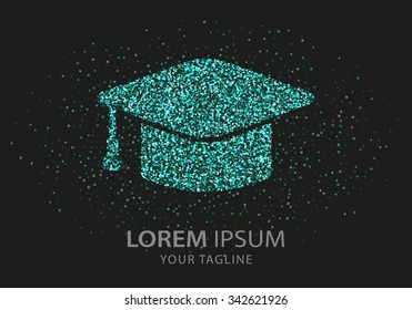 Graduation cap  icon. Vector Illustration. Design logo element. Isolated on black  background.