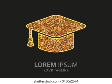 Graduation cap  icon. Vector Illustration. Design logo element. Isolated on black  background.