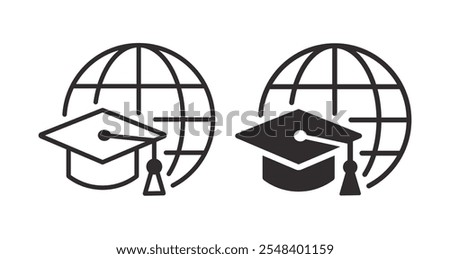 Graduation cap icon. Vector illustration. Symbol of international learning and online courses.