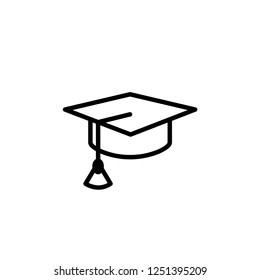 Graduation Cap Icon Vector in Line Art Style. EPS 10. 