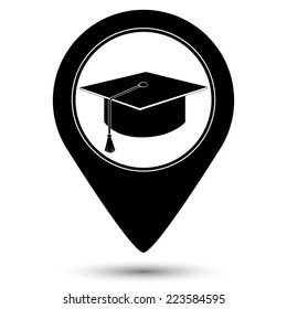 Graduation cap icon - vector map pointer 