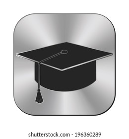 Graduation cap icon - vector metal button