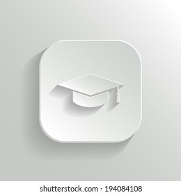Graduation cap icon - vector white app button with shadow