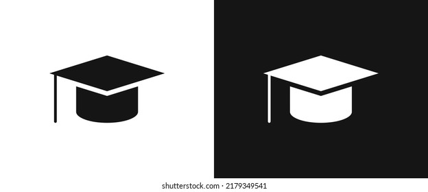 Graduation cap icon for web. Simple graduation hat sign web icon silhouette with invert color. Cute graduation cap solid black icon vector design. Graduate symbol vector. School and college concept