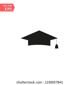 Graduation cap icon. White background with shadow design. Vector illustration.