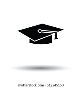 Graduation cap icon. White background with shadow design. Vector illustration.
