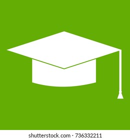 Graduation cap icon white isolated on green background. Vector illustration