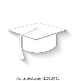 Graduation cap icon - white vector illustration with shadow