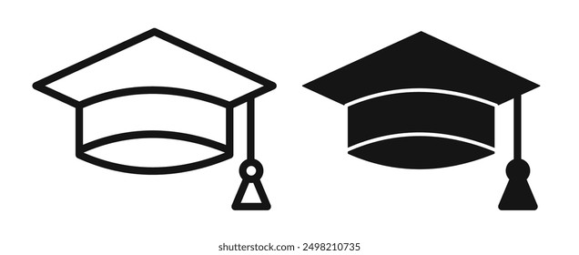 Graduation cap iconicon vector collection in outlined and solid style
