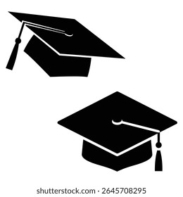 Graduation Cap Icons - Academic Mortarboard Silhouettes with Tassels