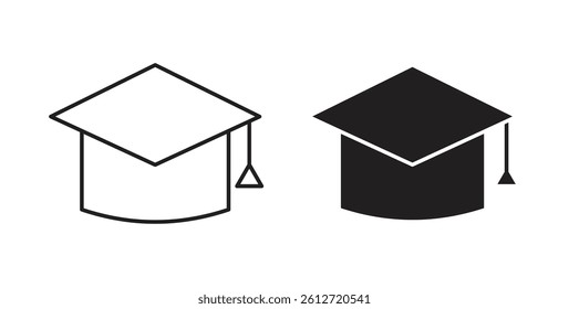 Graduation cap icons in black fill and line style