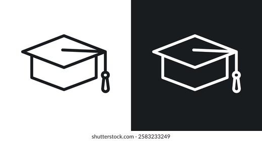 Graduation cap icons in black and white liner strokes for web design.