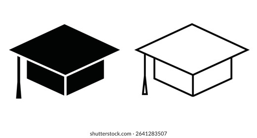 Graduation cap icons in black and white suitable for educational themes and celebratory designs