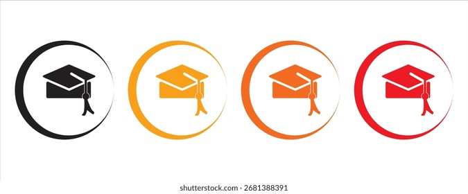 Graduation Cap Icons in Circles. Learning and Success