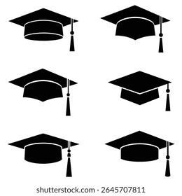 Graduação Cap Icons Coleção - Academic Mortarboard Silhuetas e Símbolos