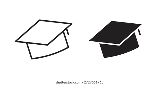Coleção de ícones de boné de graduação. Ícones finos lineares e planos pretos