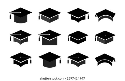  Graduation Cap Icons. Degree Icons. Uniform of Graduation completion ceremony.
