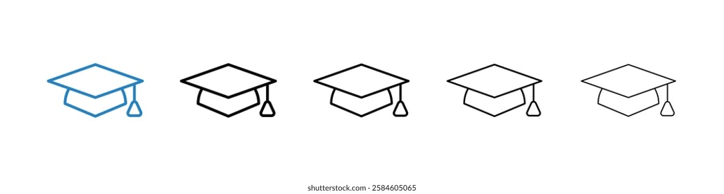 Graduation cap icons in five different stroke sizes