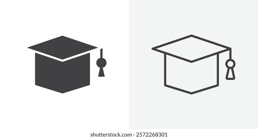 Graduation cap icons. flat and line style set