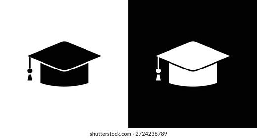 Concepto de Vector plano de iconos de tapa de graduación. Ilustraciones en blanco y negro