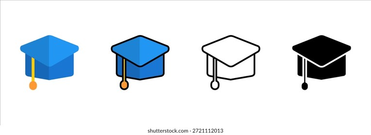 Iconos del casquillo de la graduación empaquetan el Vector académico de la educación del éxito