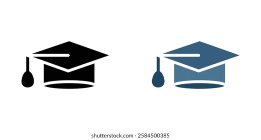 Graduation cap icons pack in black and colored version
