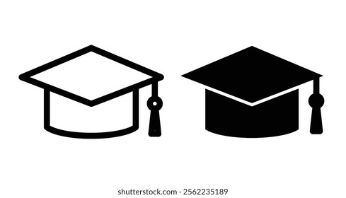 Graduation cap Icons pack in outlined and flat versions