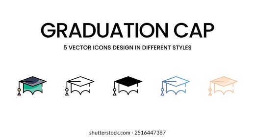 Graduation Cap icons set five different style vector stock illustration