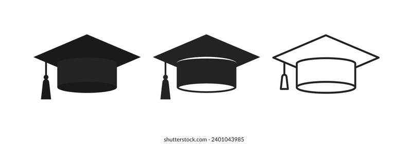 Graduation cap icons set isolated on white background
